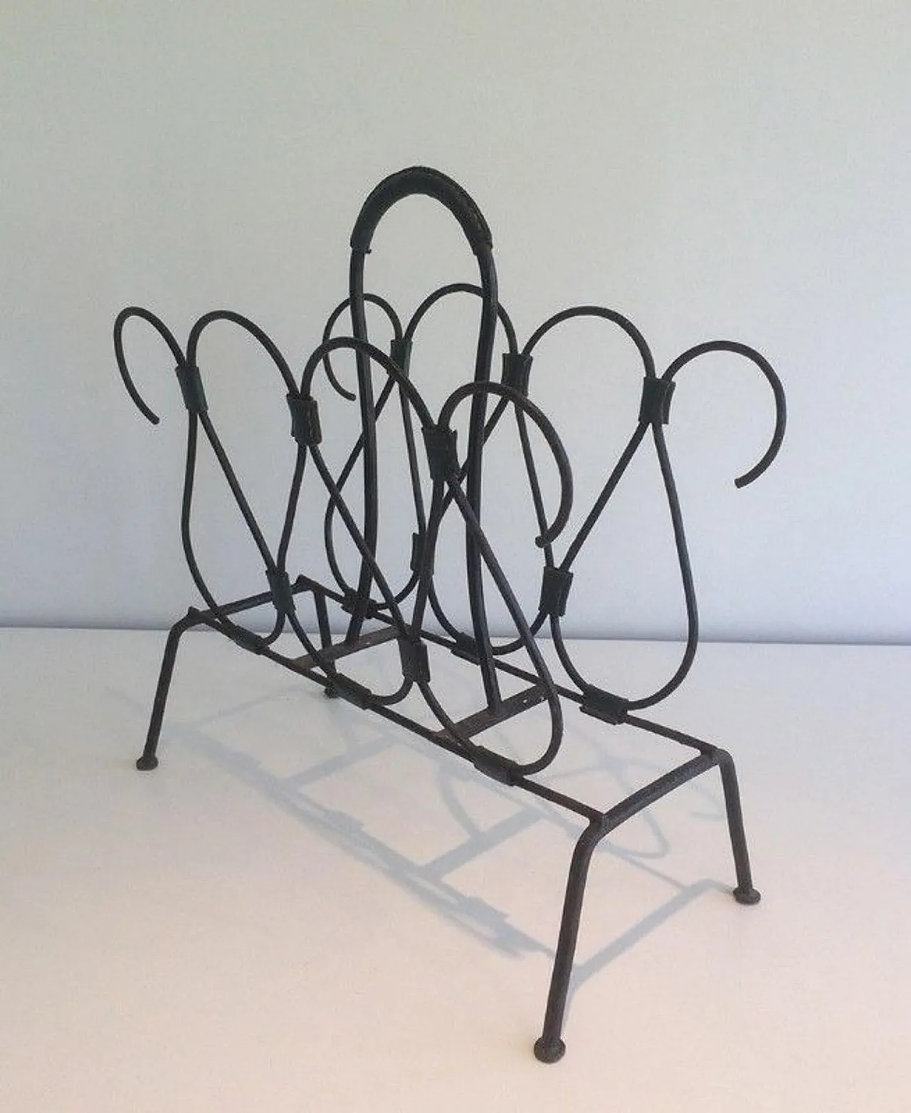 Lacquered Metal and Leather Magazine Rack Attributed to Jacques Adnet 7