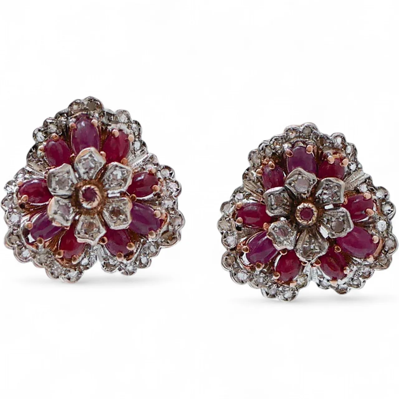 Orecchini con rubini, diamanti, oro rosa e argento, anni '70 7