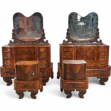 Art Deco dressing tables with bedside tables, 1930s