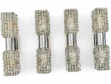 Set of 4 Targetti glass and chrome-plated steel wall lamps, 1970s