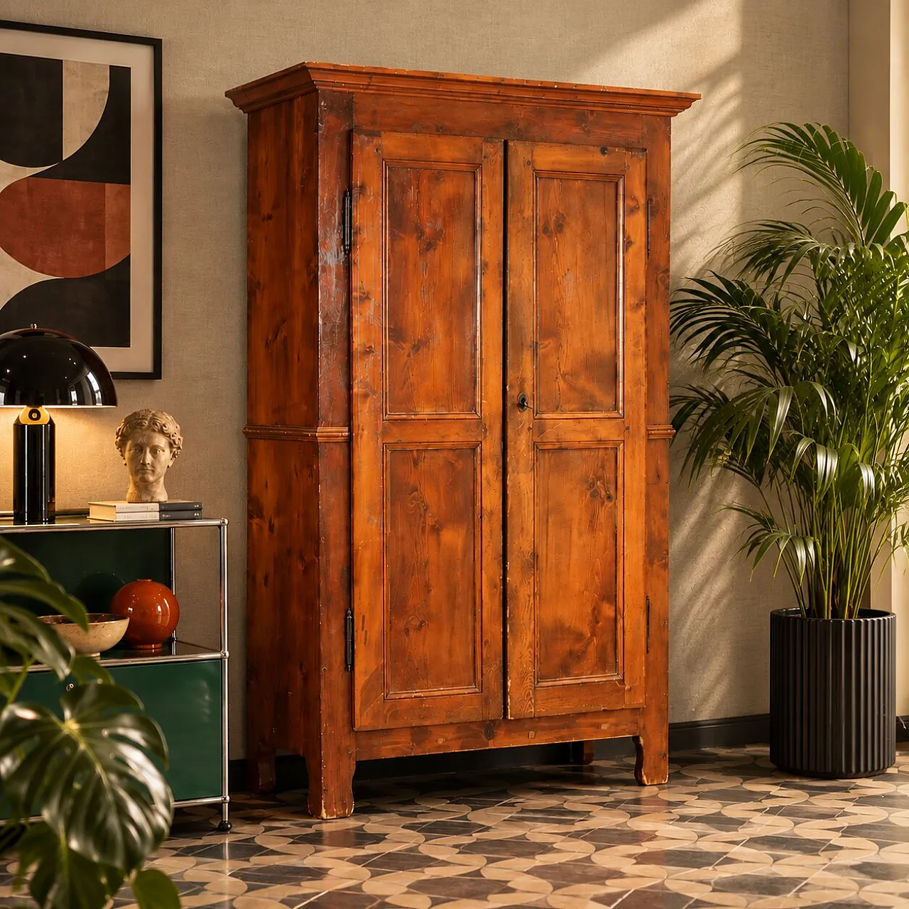 Two-piece larch wardrobe, 19th century 2