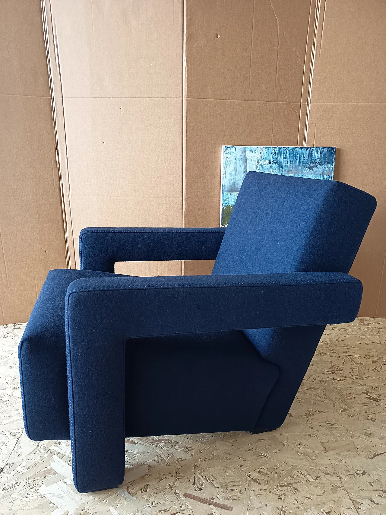 Blue wool armchair by Gerrit Rietveld for Cassina, 2000s 1