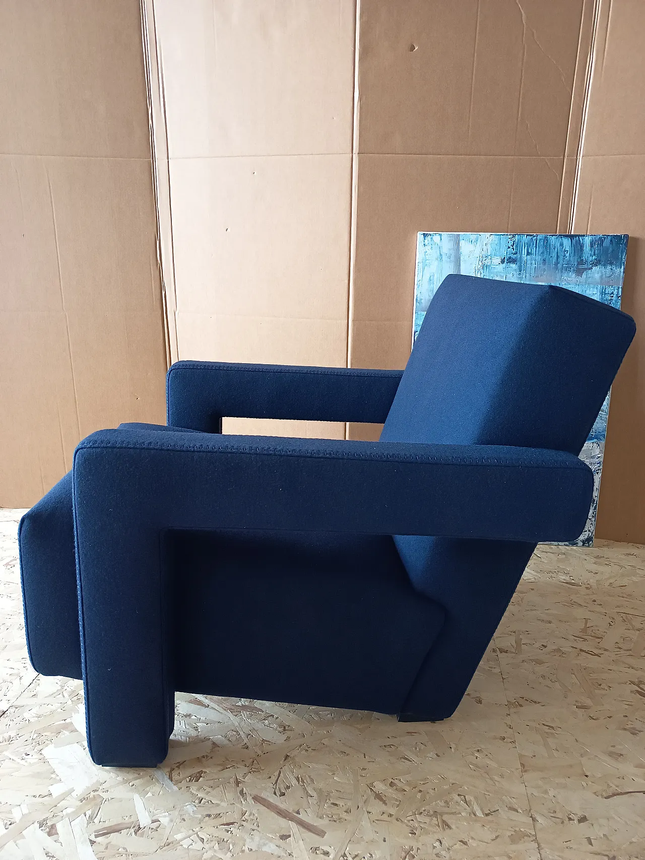 Blue wool armchair by Gerrit Rietveld for Cassina, 2000s 2