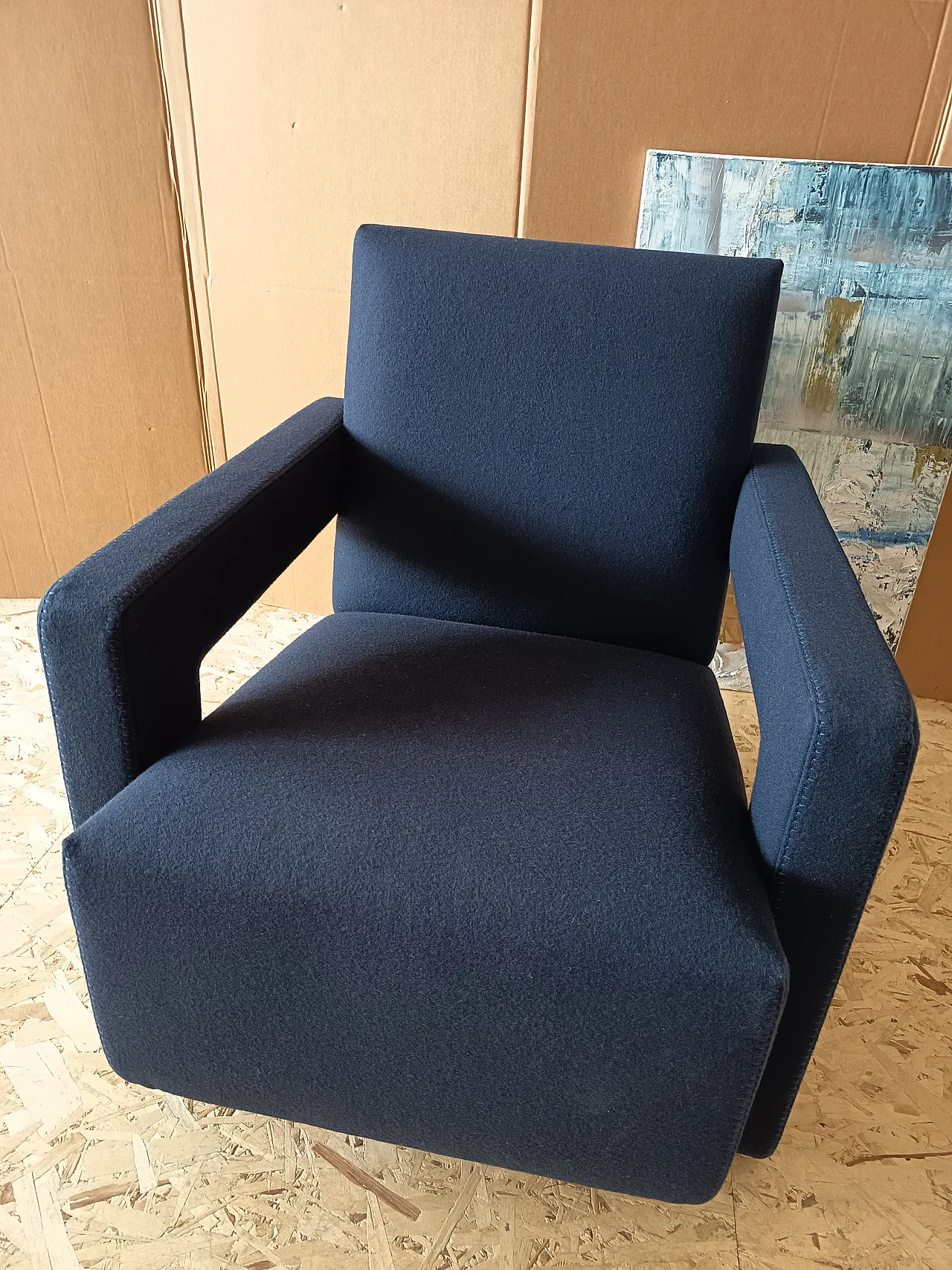Blue wool armchair by Gerrit Rietveld for Cassina, 2000s 3