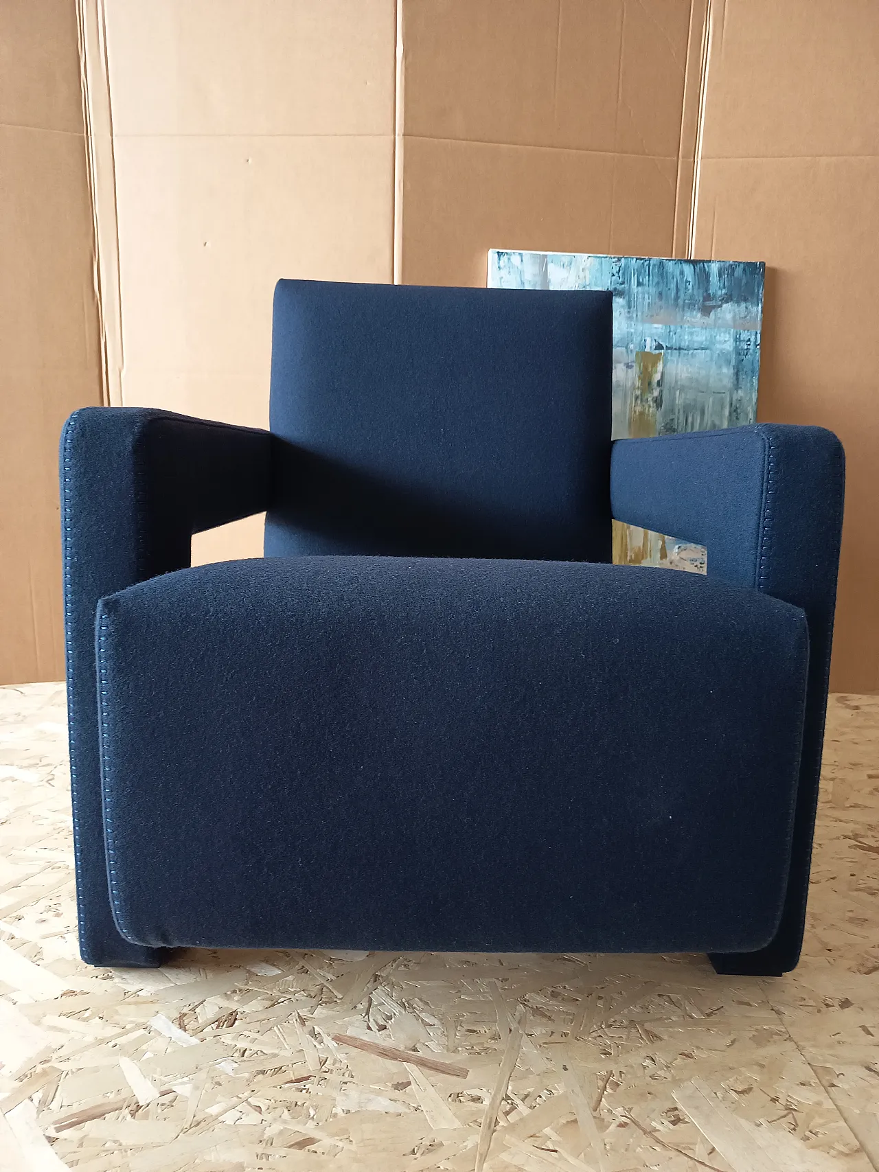 Blue wool armchair by Gerrit Rietveld for Cassina, 2000s 4