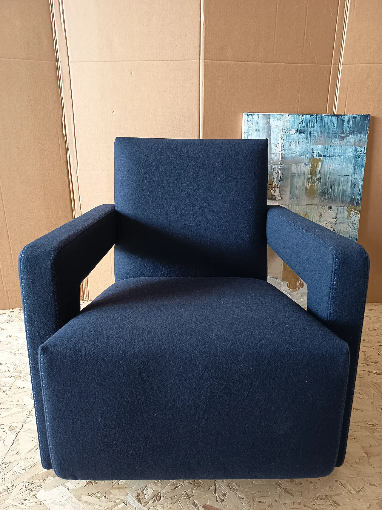 Blue wool armchair by Gerrit Rietveld for Cassina, 2000s 5