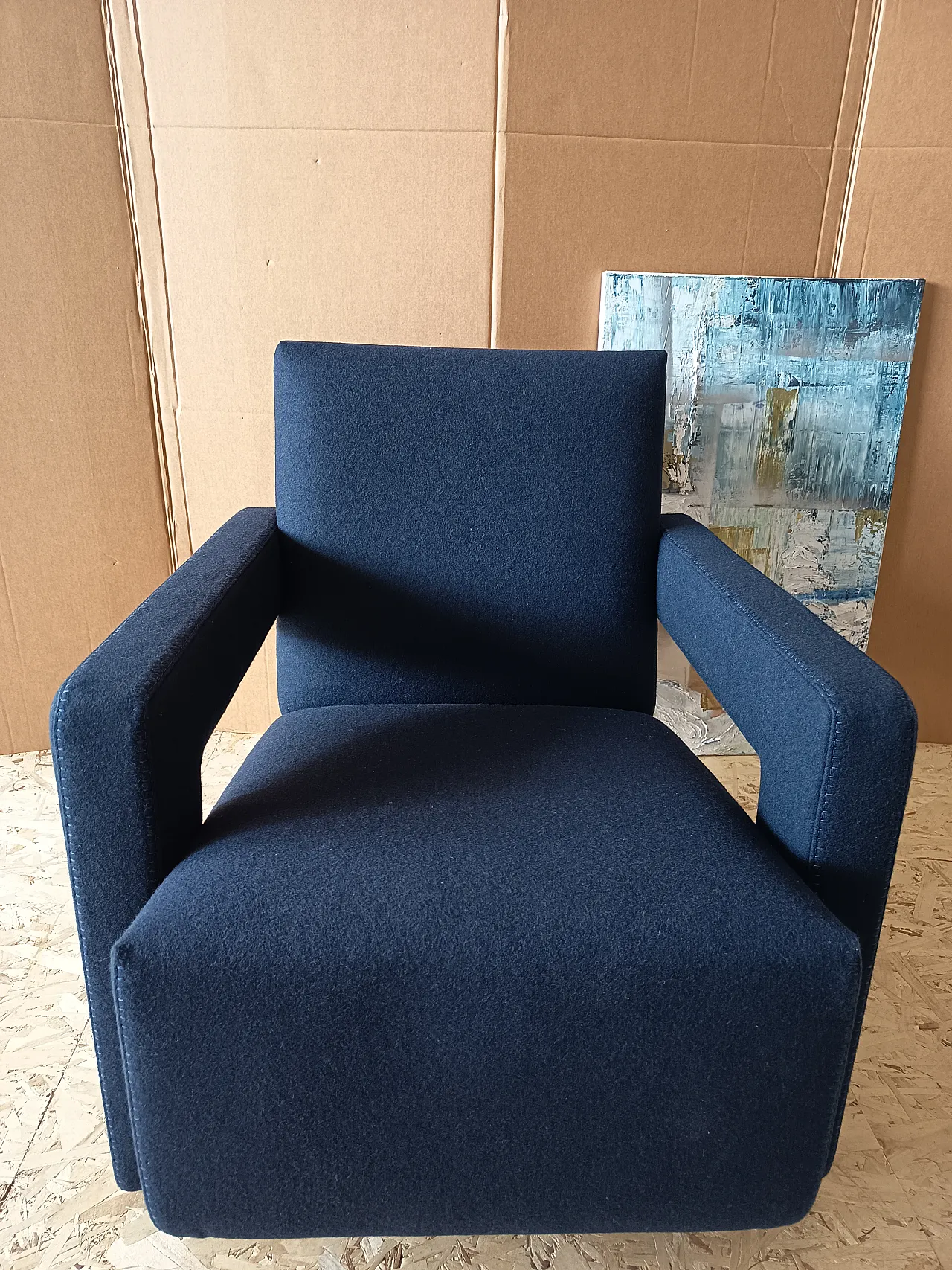 Blue wool armchair by Gerrit Rietveld for Cassina, 2000s 15