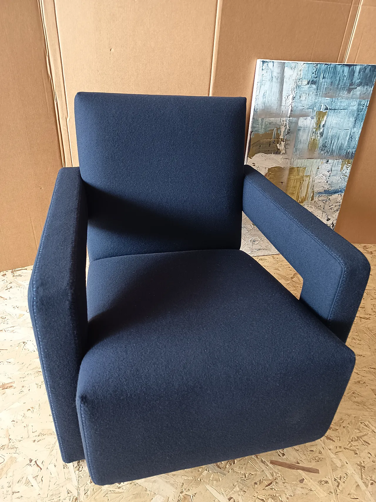 Blue wool armchair by Gerrit Rietveld for Cassina, 2000s 16