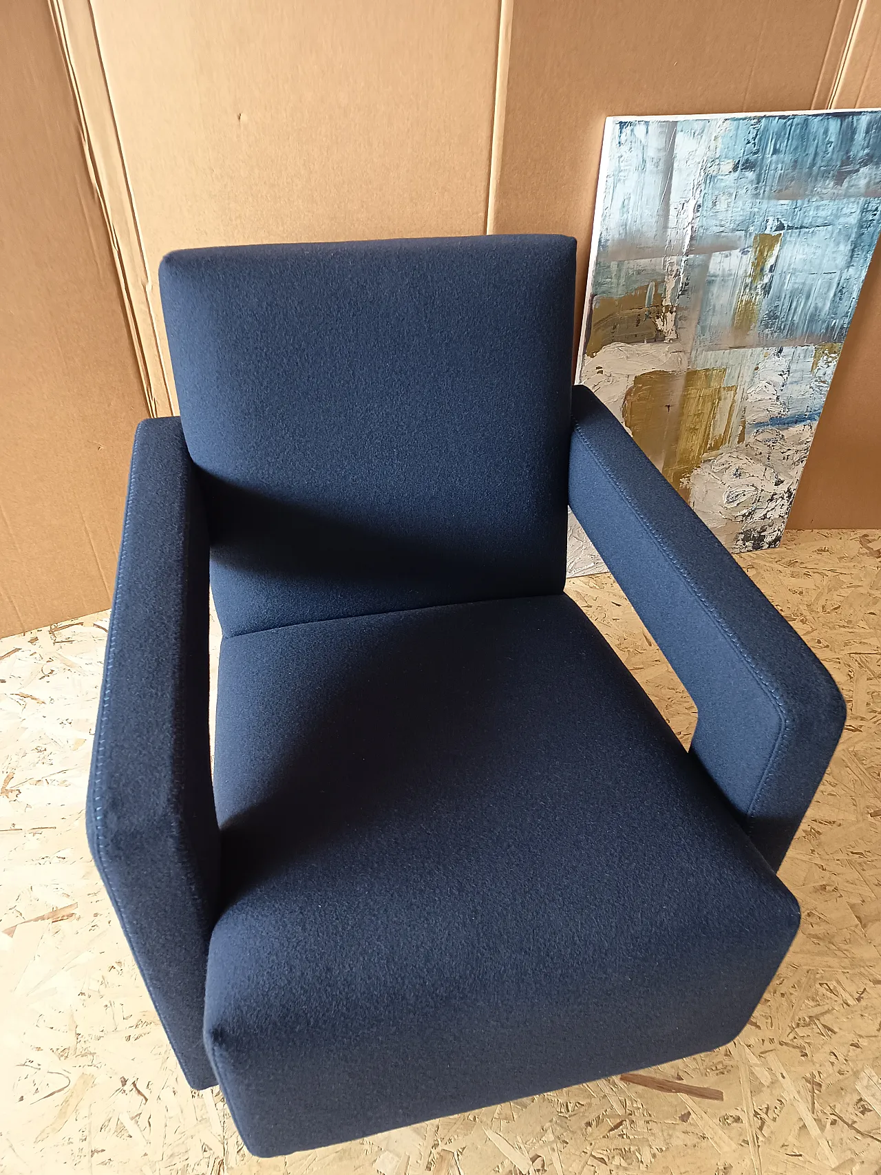 Blue wool armchair by Gerrit Rietveld for Cassina, 2000s 17