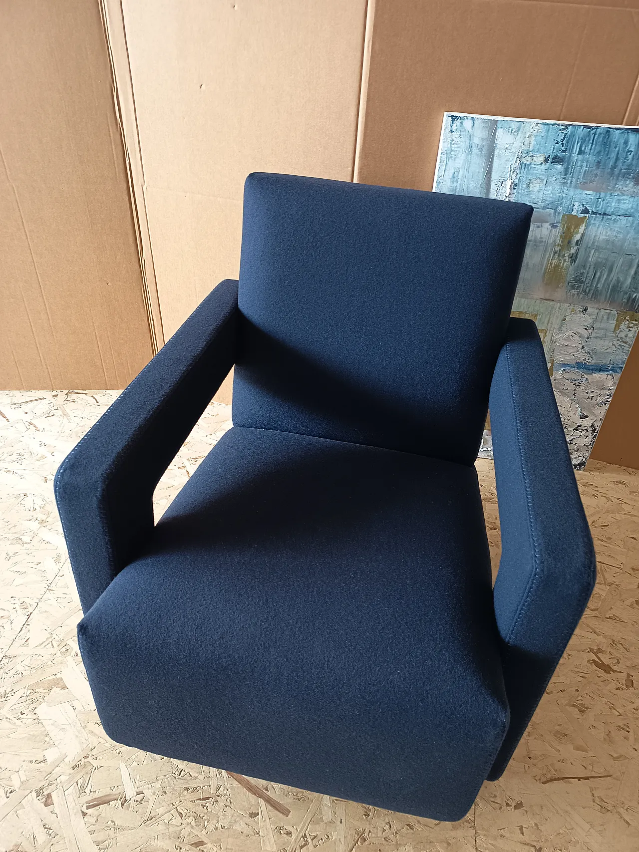 Blue wool armchair by Gerrit Rietveld for Cassina, 2000s 27