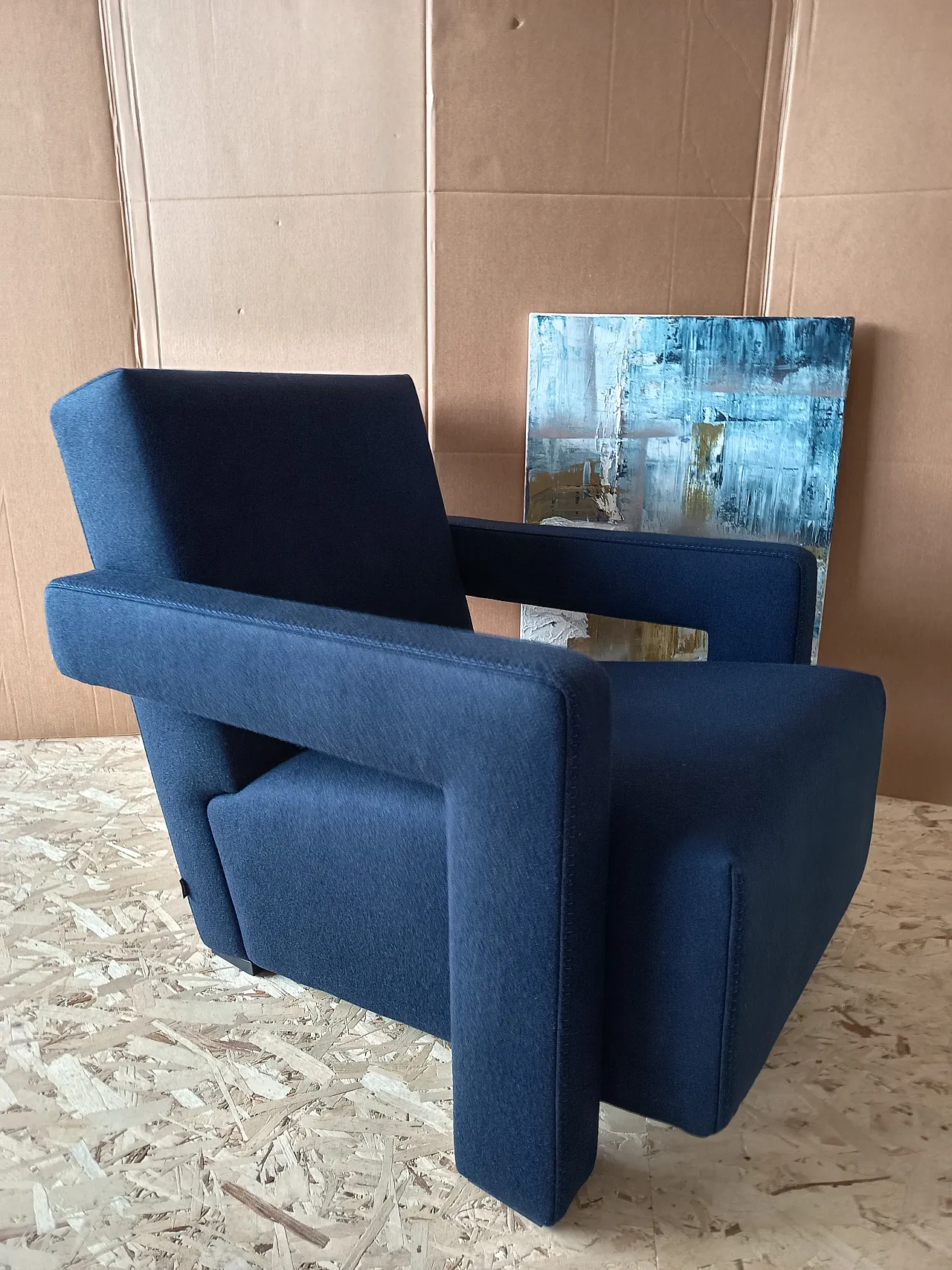 Blue wool armchair by Gerrit Rietveld for Cassina, 2000s 32