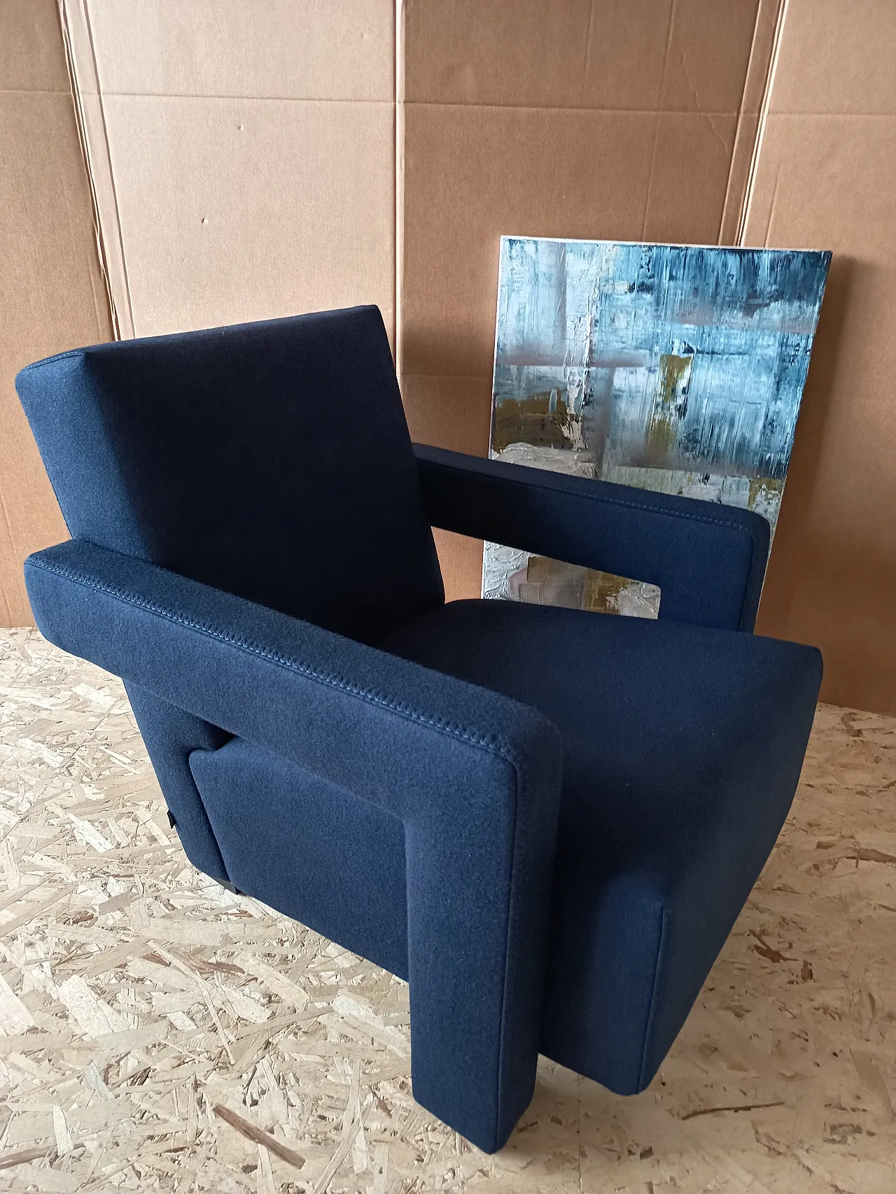 Blue wool armchair by Gerrit Rietveld for Cassina, 2000s 33