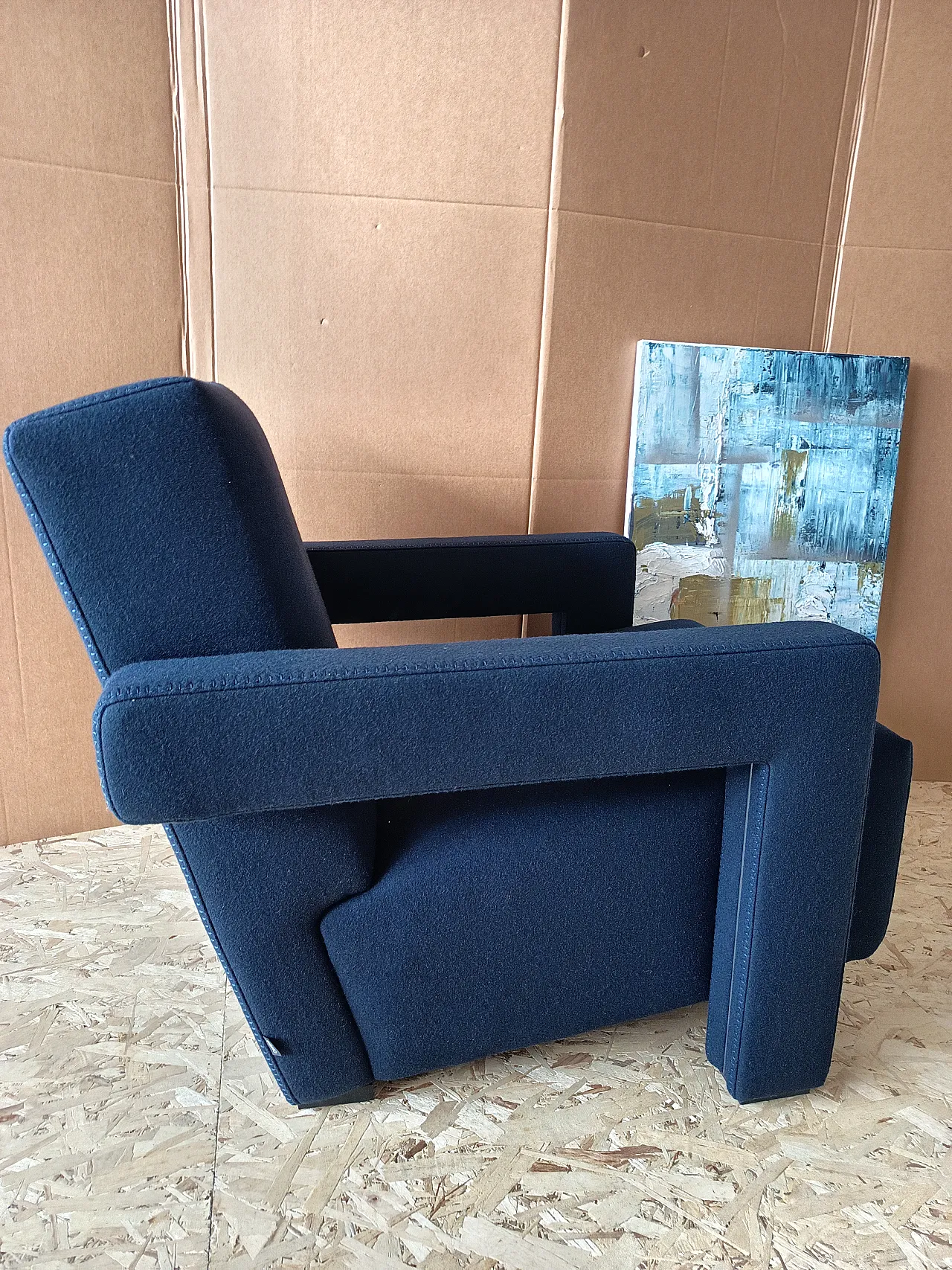 Blue wool armchair by Gerrit Rietveld for Cassina, 2000s 44