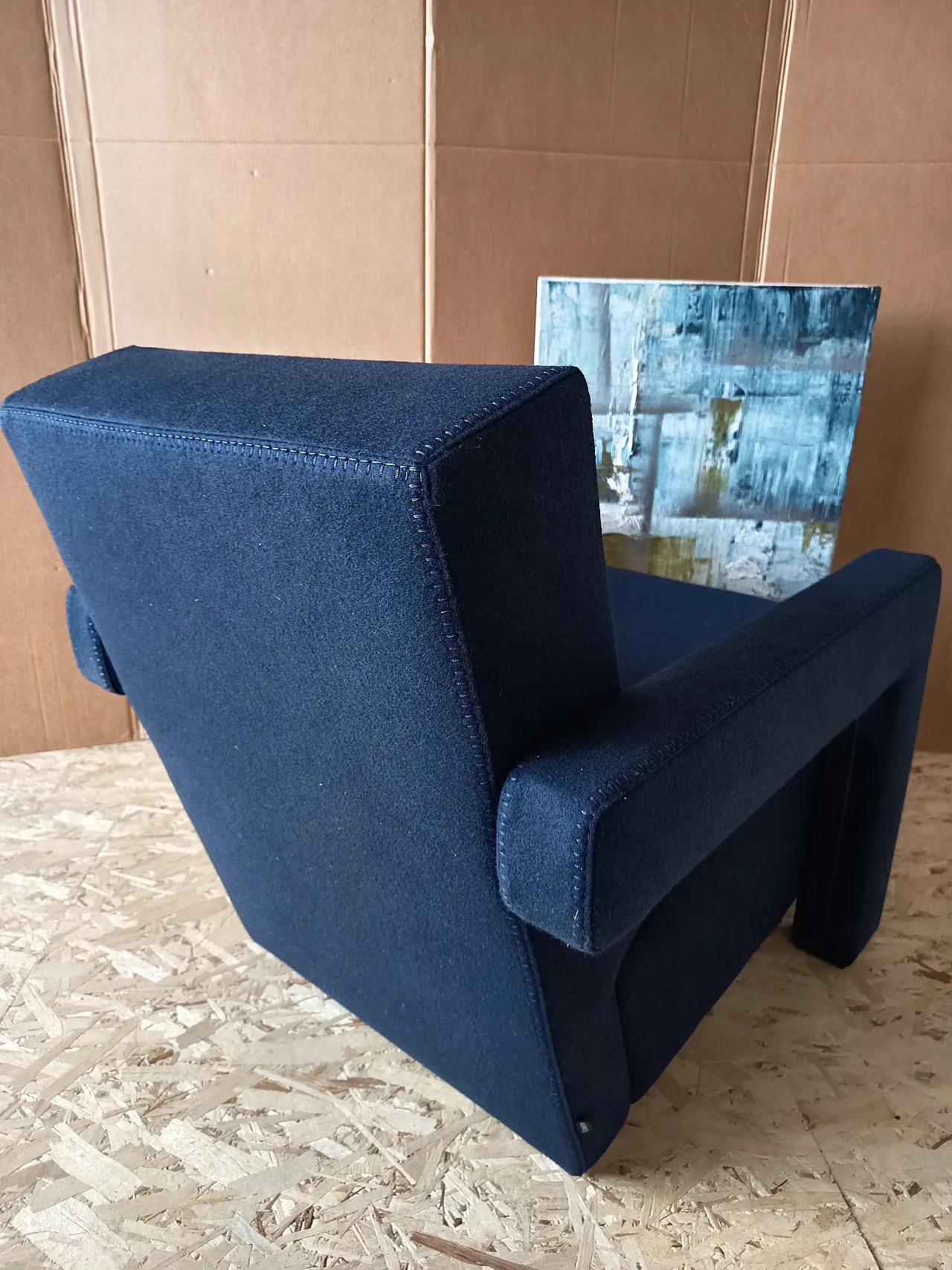 Blue wool armchair by Gerrit Rietveld for Cassina, 2000s 45