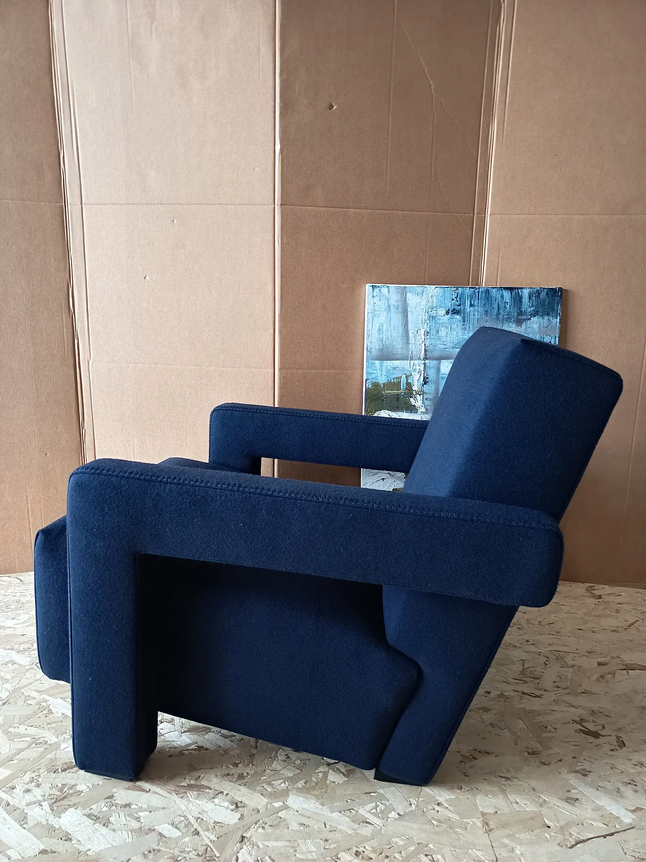 Blue wool armchair by Gerrit Rietveld for Cassina, 2000s 49