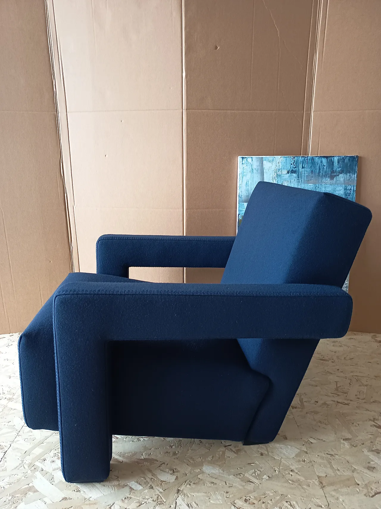 Blue wool armchair by Gerrit Rietveld for Cassina, 2000s 50