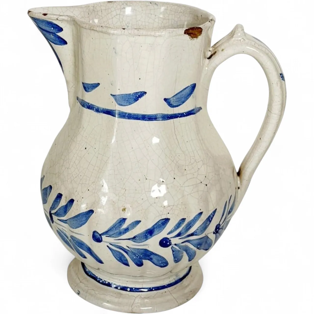 Brocca in ceramica blu e bianca, dipinta a mano, '800 11