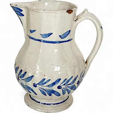 Brocca in ceramica blu e bianca, dipinta a mano, '800