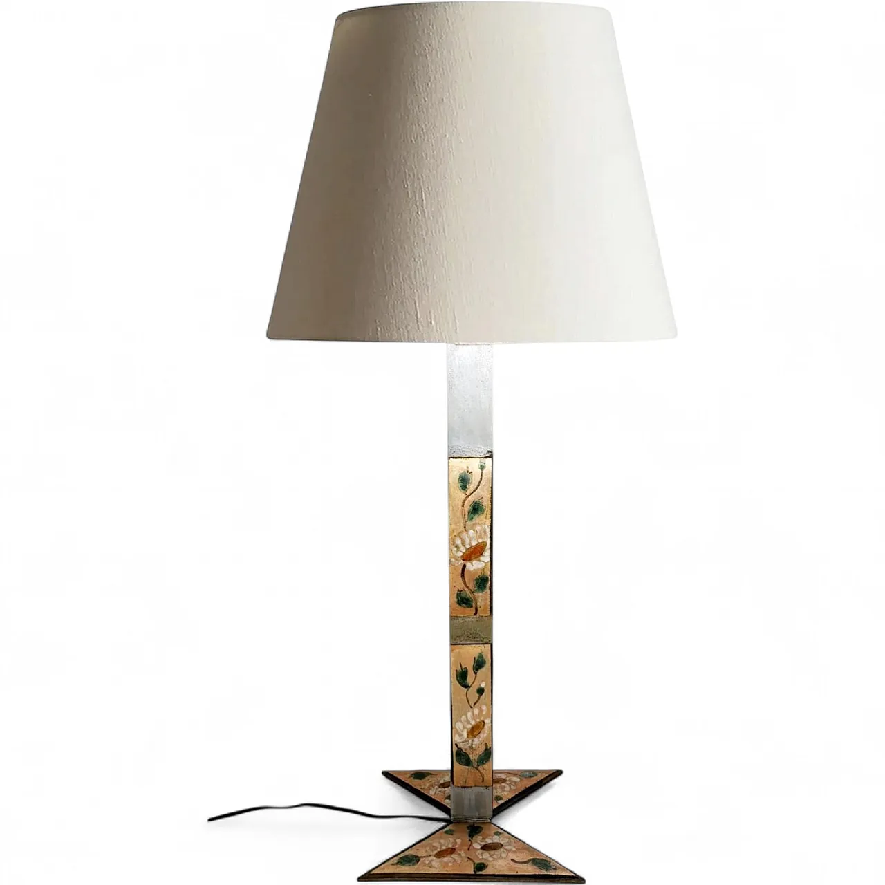 Lampada da tavolo in metallo con decorazione floreale, anni '70 13