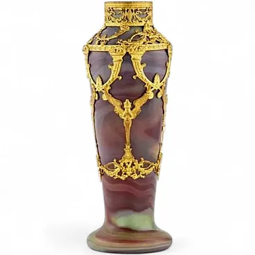 Agate glass vase with gilt metal mounts, 20th century