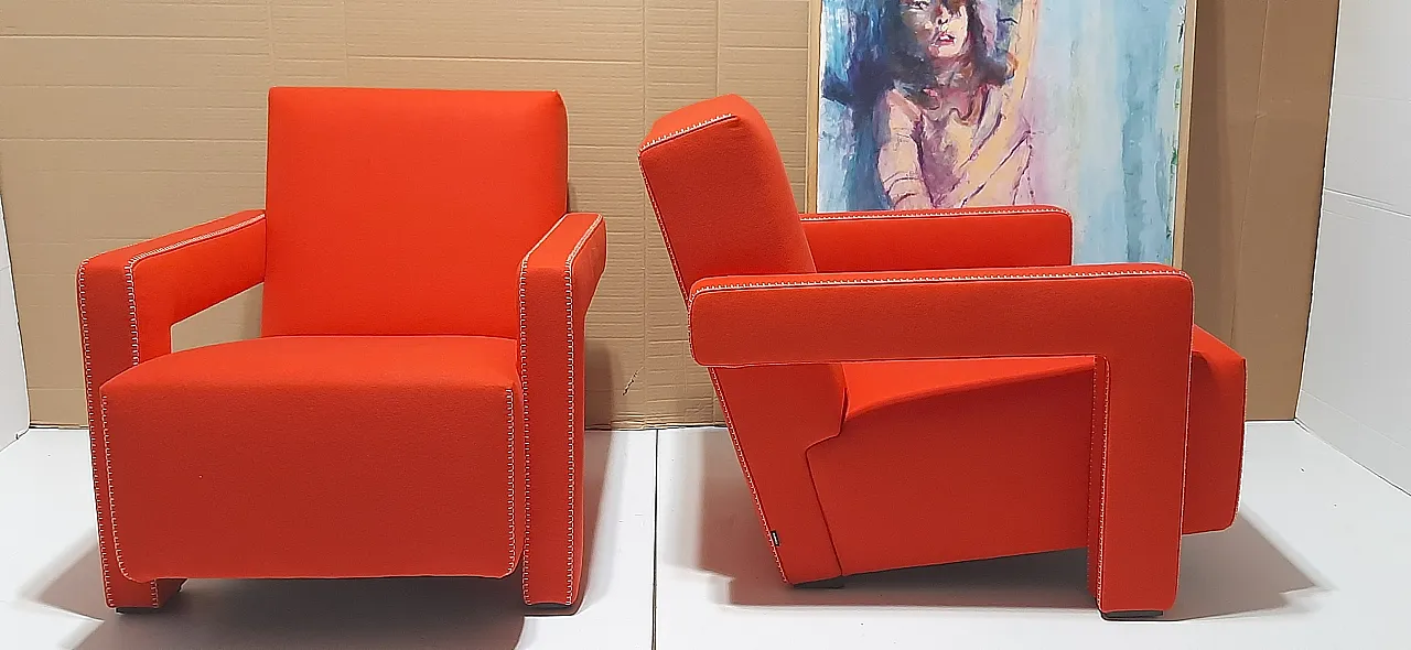Orange wool armchair by Gerrit Rietveld for Cassina, 2000s 1