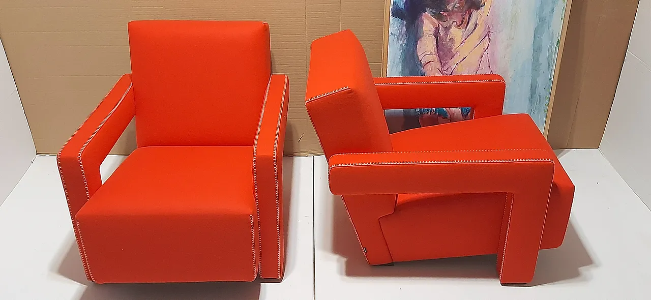 Orange wool armchair by Gerrit Rietveld for Cassina, 2000s 2