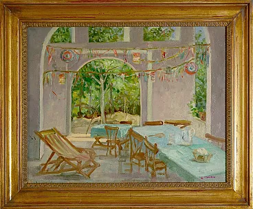 Alfredo Mahieux, Luce su Terrazza Ischitana, oil on panel, 1950s