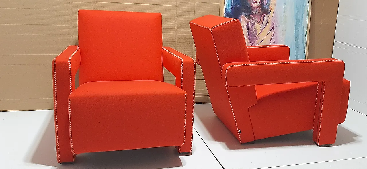 Orange wool armchair by Gerrit Rietveld for Cassina, 2000s 3