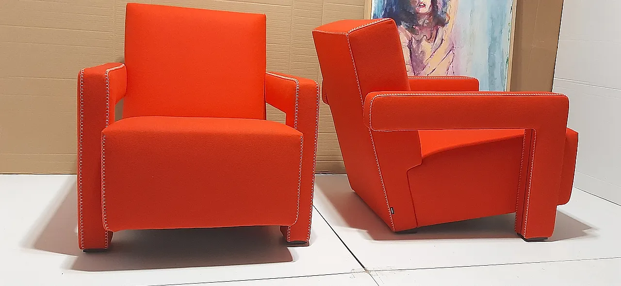 Orange wool armchair by Gerrit Rietveld for Cassina, 2000s 4