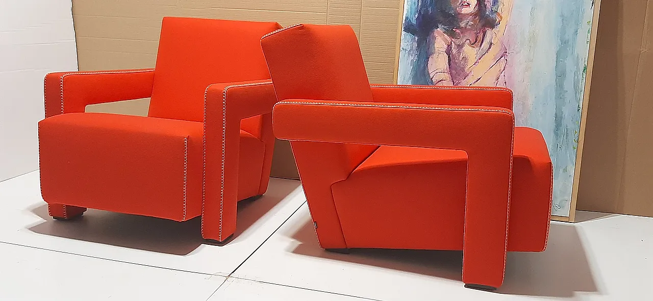 Orange wool armchair by Gerrit Rietveld for Cassina, 2000s 5