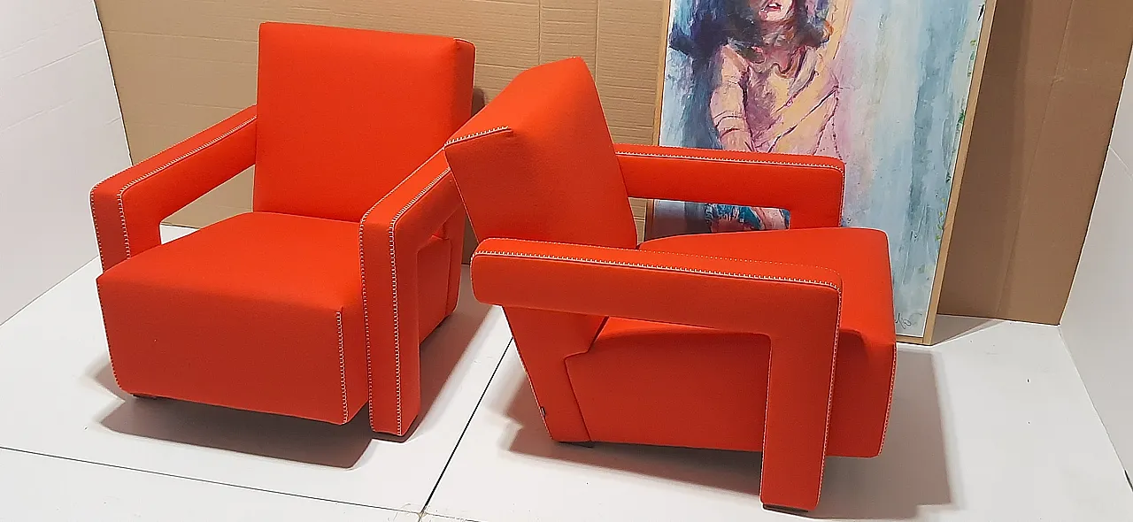 Orange wool armchair by Gerrit Rietveld for Cassina, 2000s 6