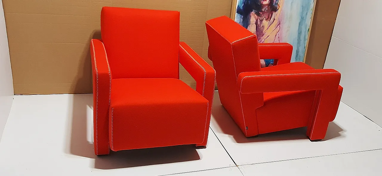 Orange wool armchair by Gerrit Rietveld for Cassina, 2000s 7