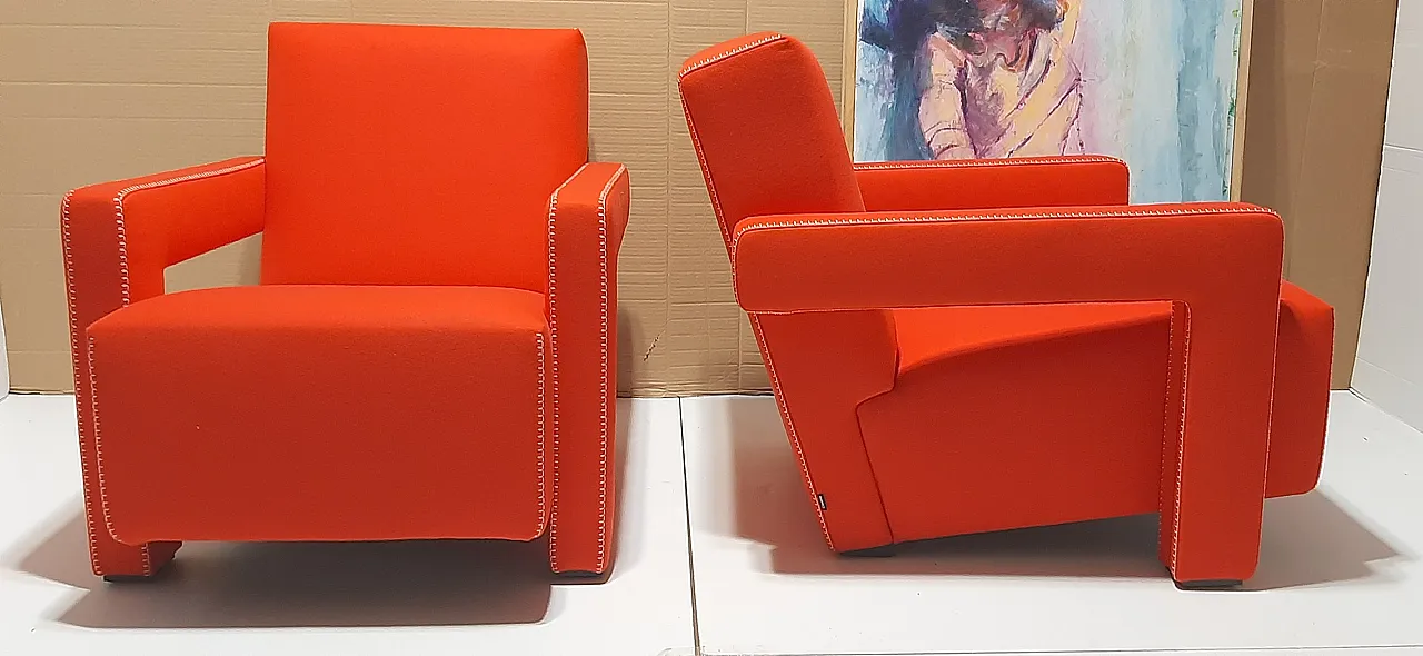 Orange wool armchair by Gerrit Rietveld for Cassina, 2000s 8