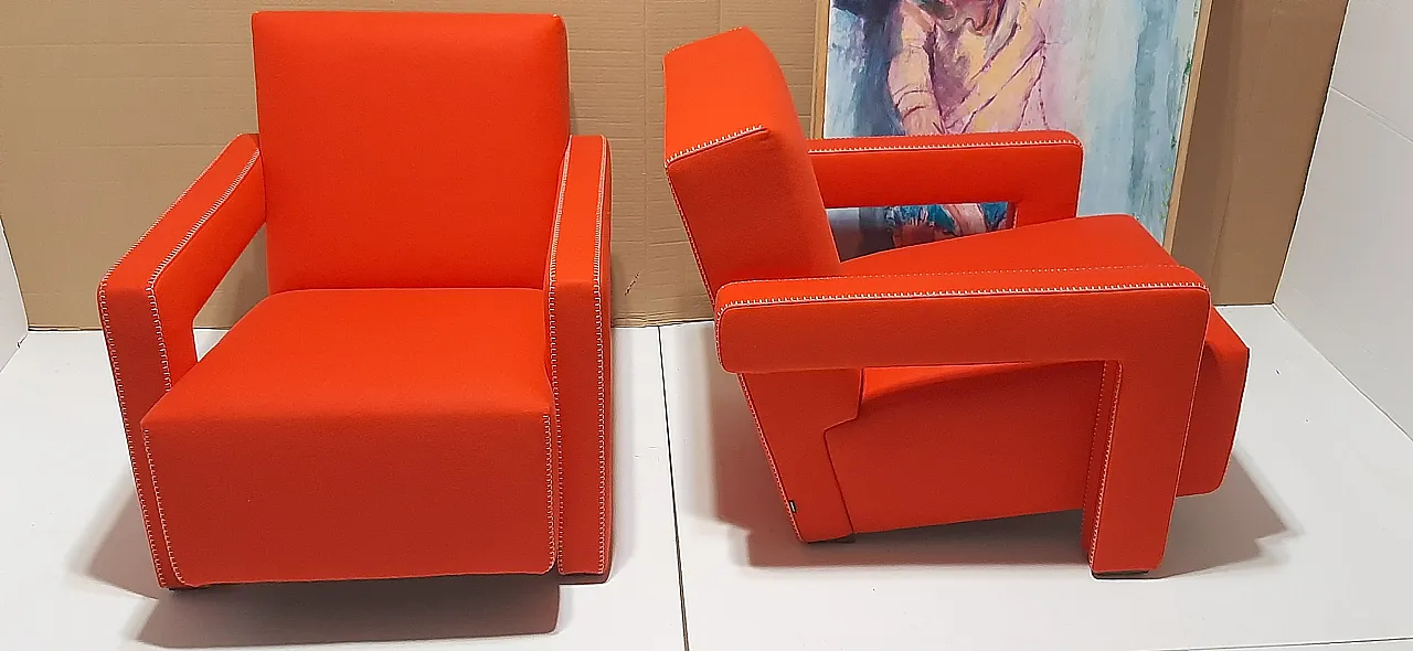 Orange wool armchair by Gerrit Rietveld for Cassina, 2000s 9