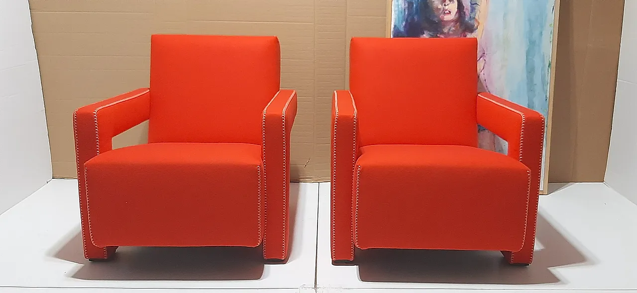 Orange wool armchair by Gerrit Rietveld for Cassina, 2000s 21