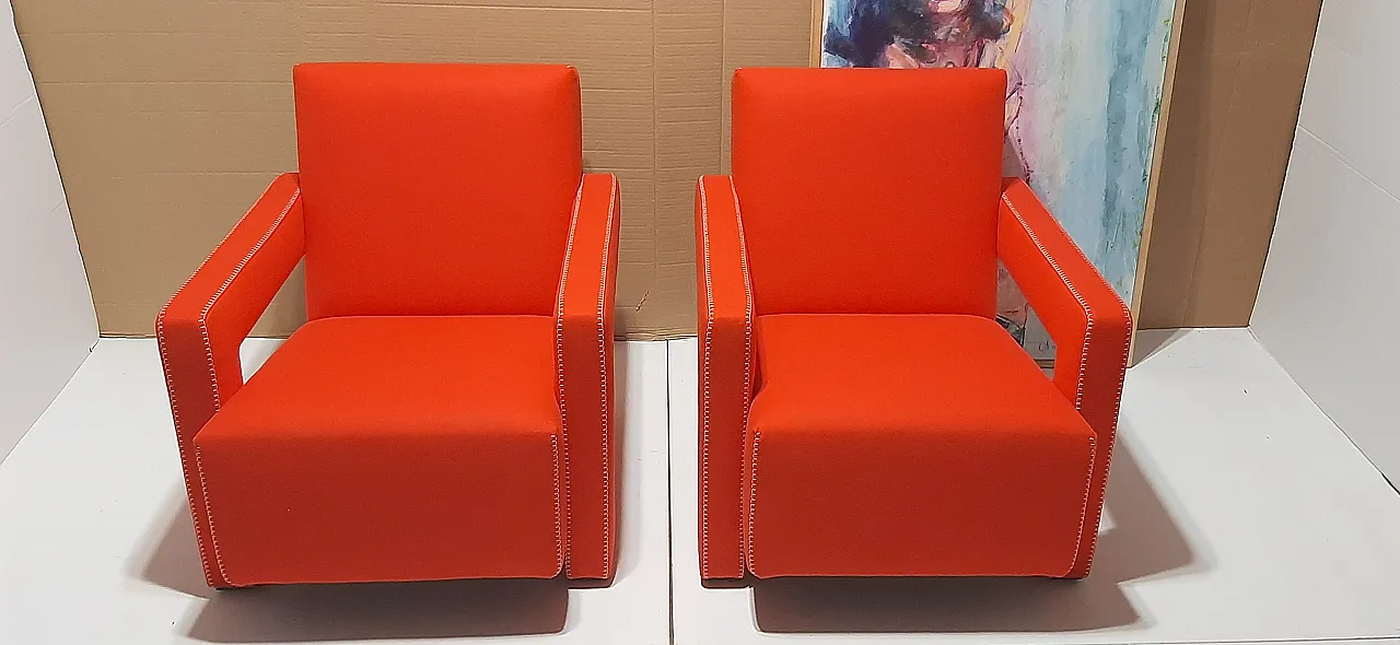 Orange wool armchair by Gerrit Rietveld for Cassina, 2000s 22
