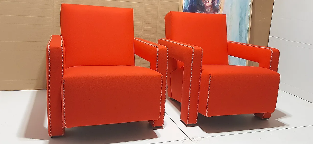 Orange wool armchair by Gerrit Rietveld for Cassina, 2000s 23