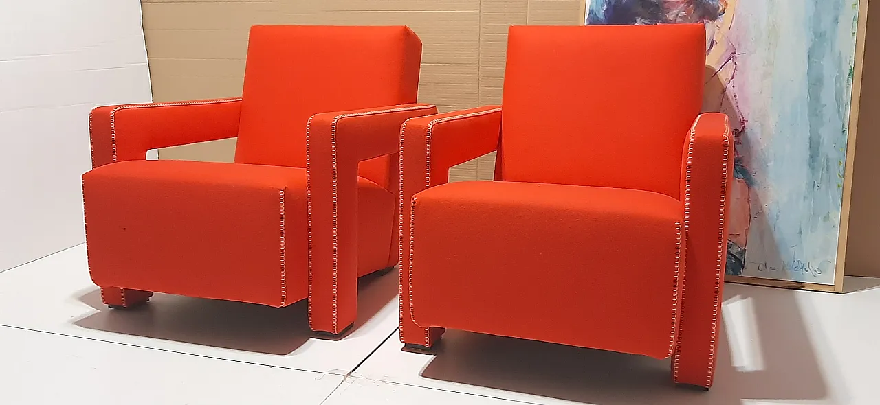 Orange wool armchair by Gerrit Rietveld for Cassina, 2000s 24