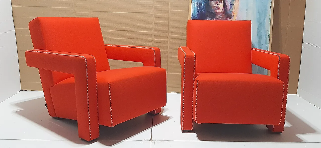 Orange wool armchair by Gerrit Rietveld for Cassina, 2000s 25
