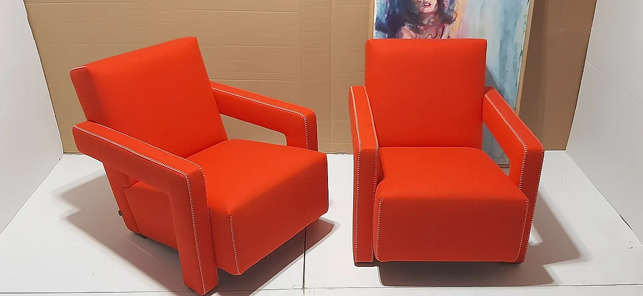 Orange wool armchair by Gerrit Rietveld for Cassina, 2000s 26