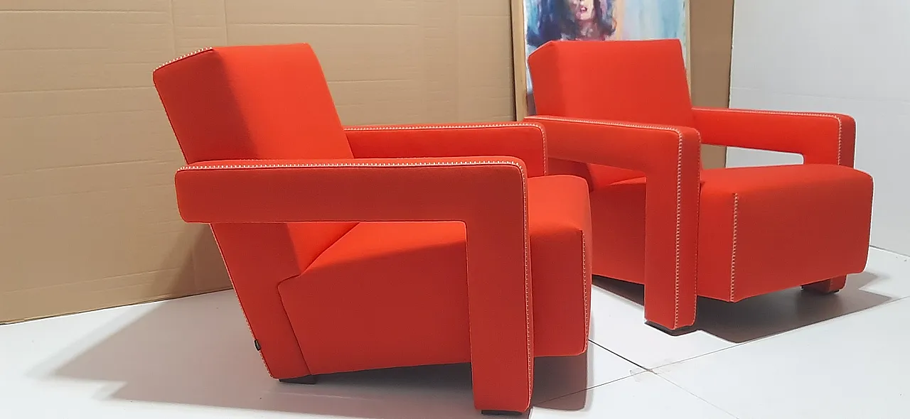 Orange wool armchair by Gerrit Rietveld for Cassina, 2000s 27