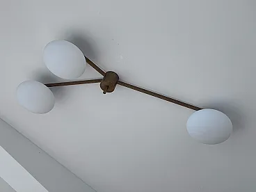 Chandelier in Brass 3 arms and opaline glass bowls