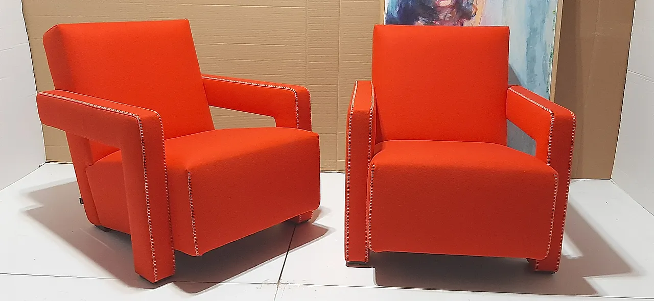 Orange wool armchair by Gerrit Rietveld for Cassina, 2000s 38