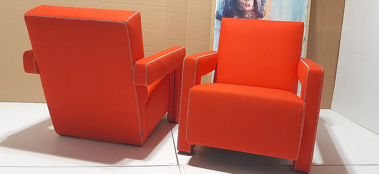 Orange wool armchair by Gerrit Rietveld for Cassina, 2000s 39