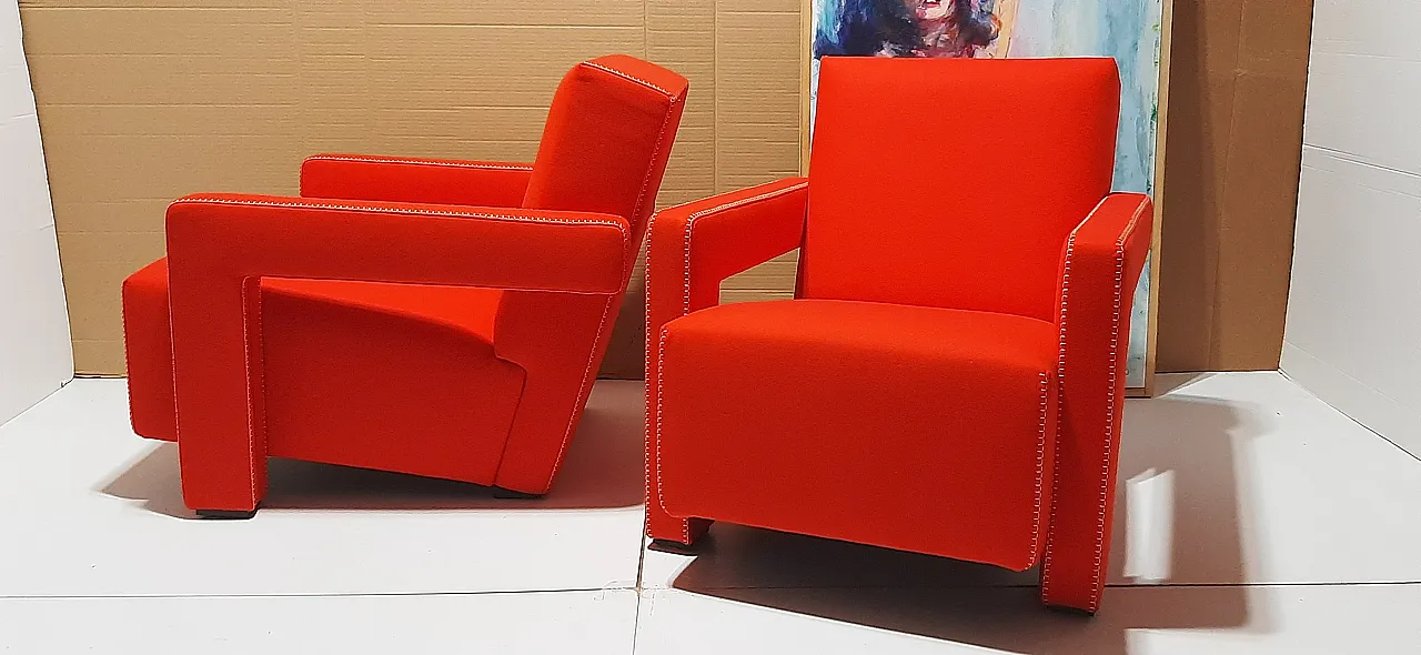 Orange wool armchair by Gerrit Rietveld for Cassina, 2000s 42
