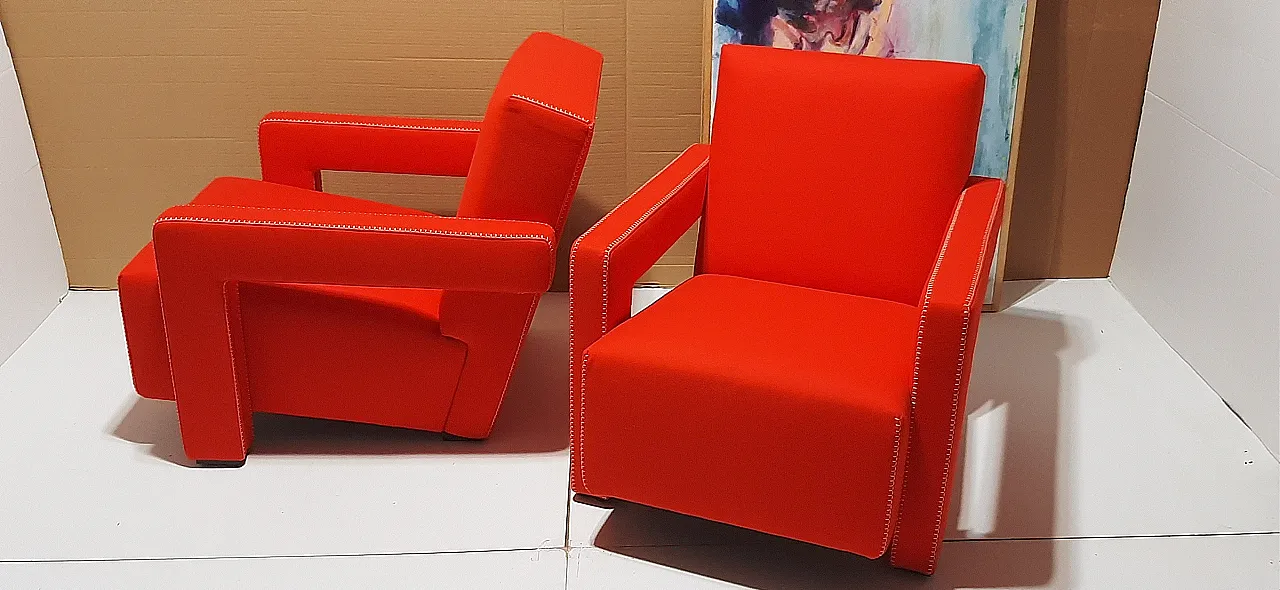 Orange wool armchair by Gerrit Rietveld for Cassina, 2000s 43