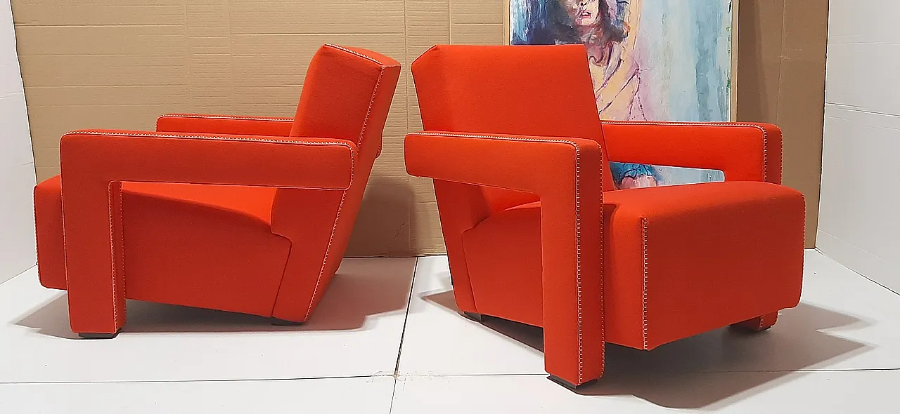 Orange wool armchair by Gerrit Rietveld for Cassina, 2000s 44