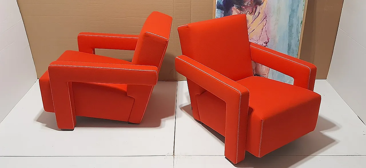 Orange wool armchair by Gerrit Rietveld for Cassina, 2000s 45