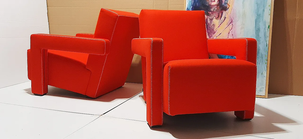 Orange wool armchair by Gerrit Rietveld for Cassina, 2000s 46