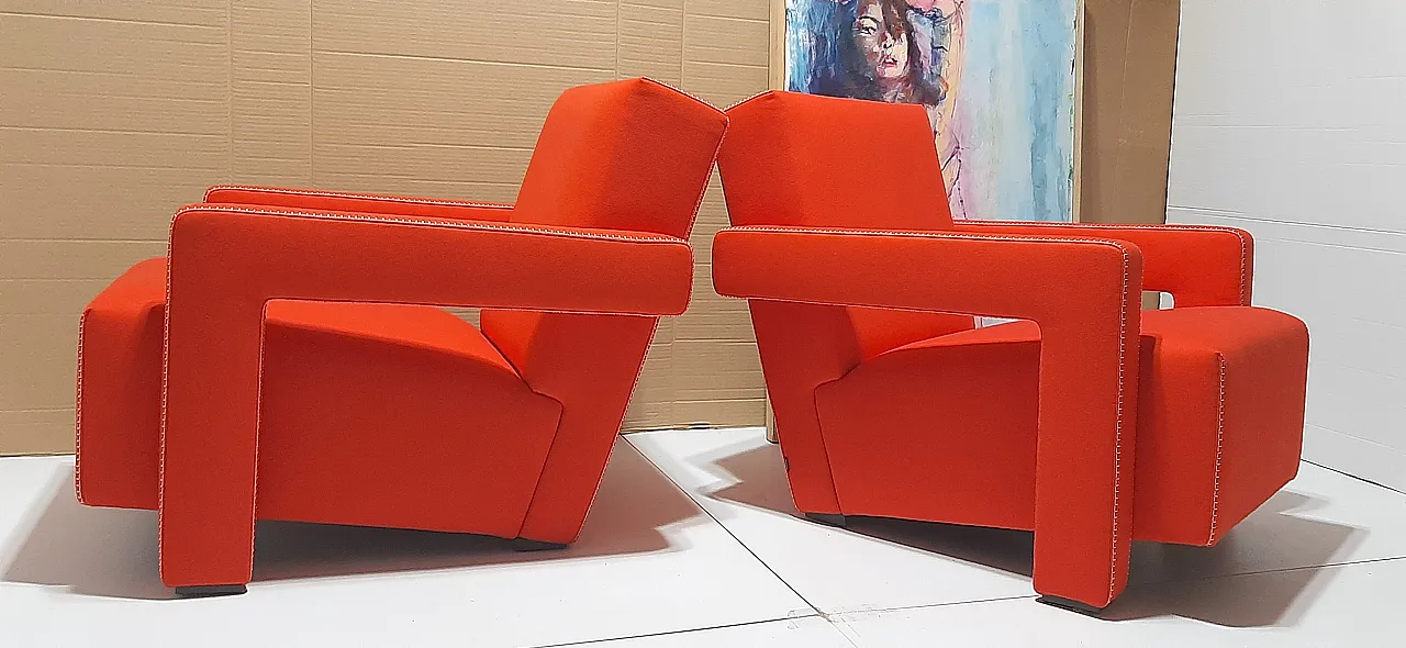 Orange wool armchair by Gerrit Rietveld for Cassina, 2000s 47